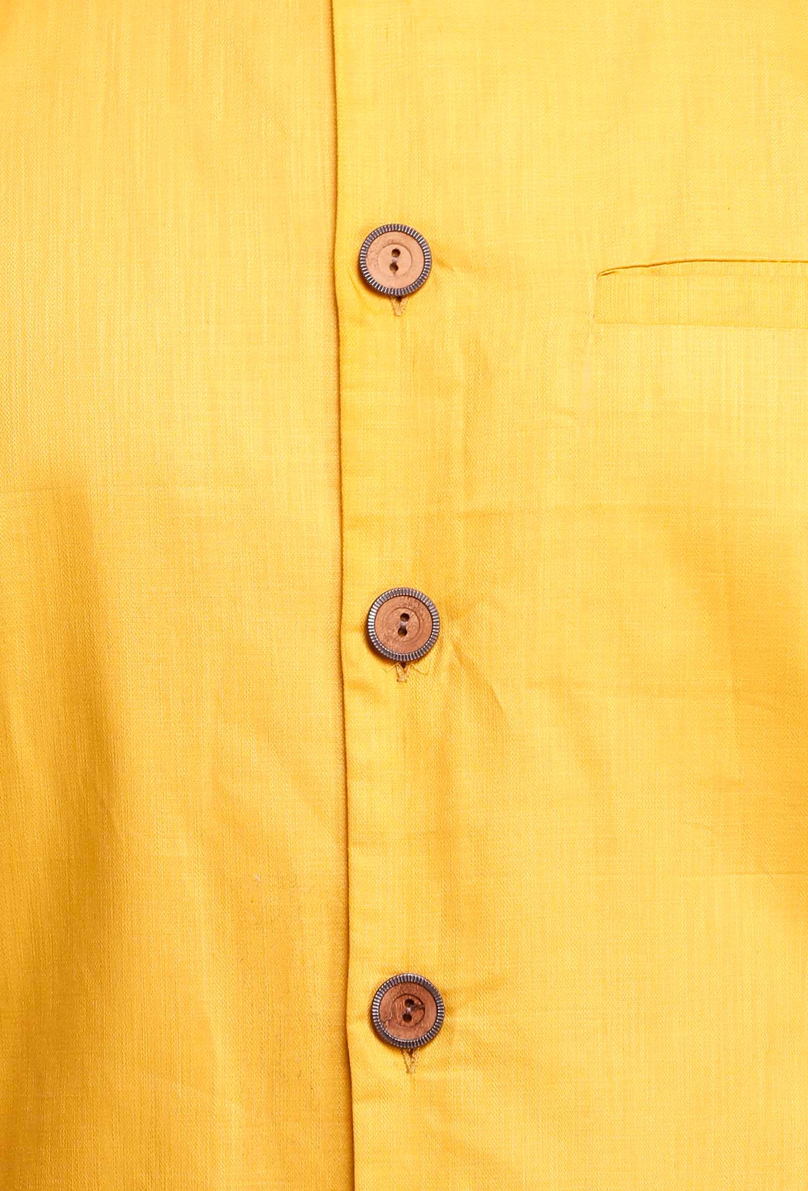 Men Yellow Cotton Solid Waistcoat