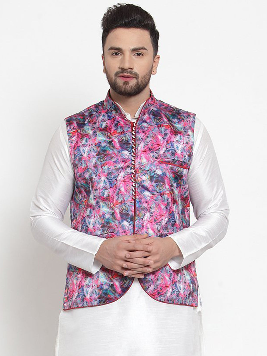 Men Multi Satin Abstract Print Waistcoat