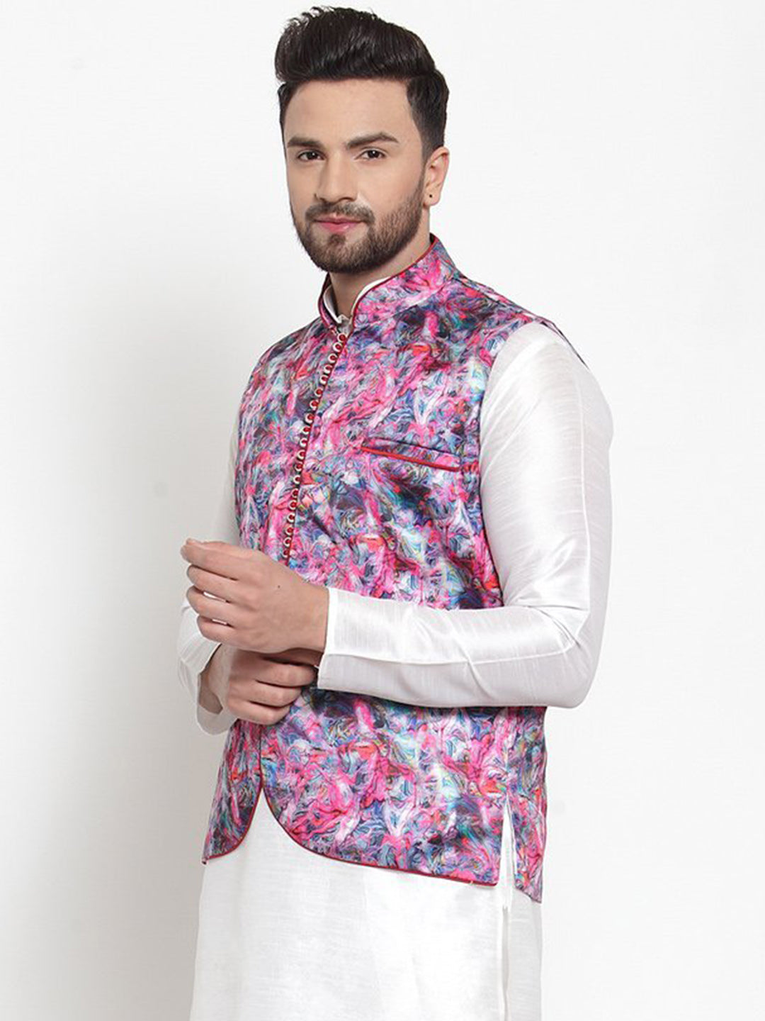 Men Multi Satin Abstract Print Waistcoat