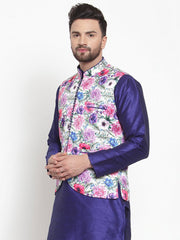 Men Satin Floral Print Nehru Jacket