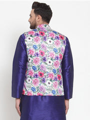 Men Satin Floral Print Nehru Jacket