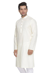 Men's Cream Solid Cotton Kurta Pajama Set