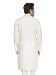 Men's Cream Solid Cotton Kurta Pajama Set