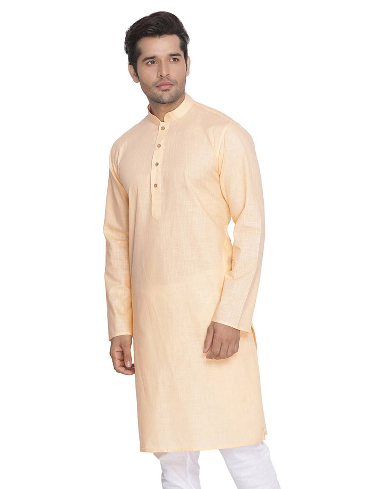 Men's Peach Solid Cotton Kurta Pajama Set