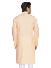 Men's Peach Solid Cotton Kurta Pajama Set