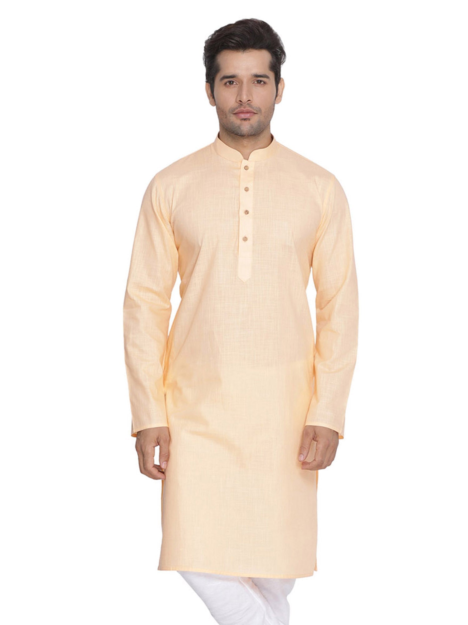 Men's Peach Solid Cotton Kurta Pajama Set