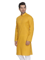 Men's Mustard Solid Cotton Kurta Pajama Set