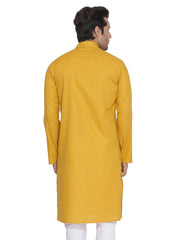 Men's Mustard Solid Cotton Kurta Pajama Set