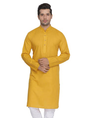 Men's Mustard Solid Cotton Kurta Pajama Set