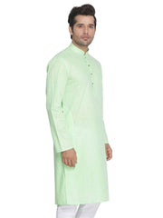 Men's Light Green Solid Tunic Cotton Kurta Pajama Set