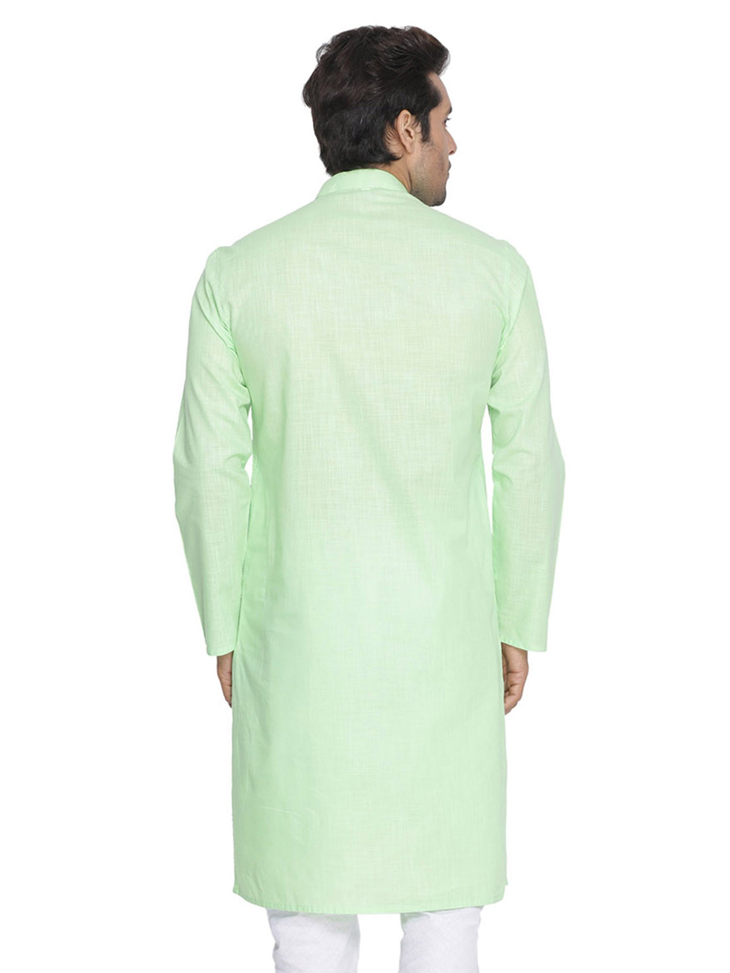 Men's Light Green Solid Tunic Cotton Kurta Pajama Set