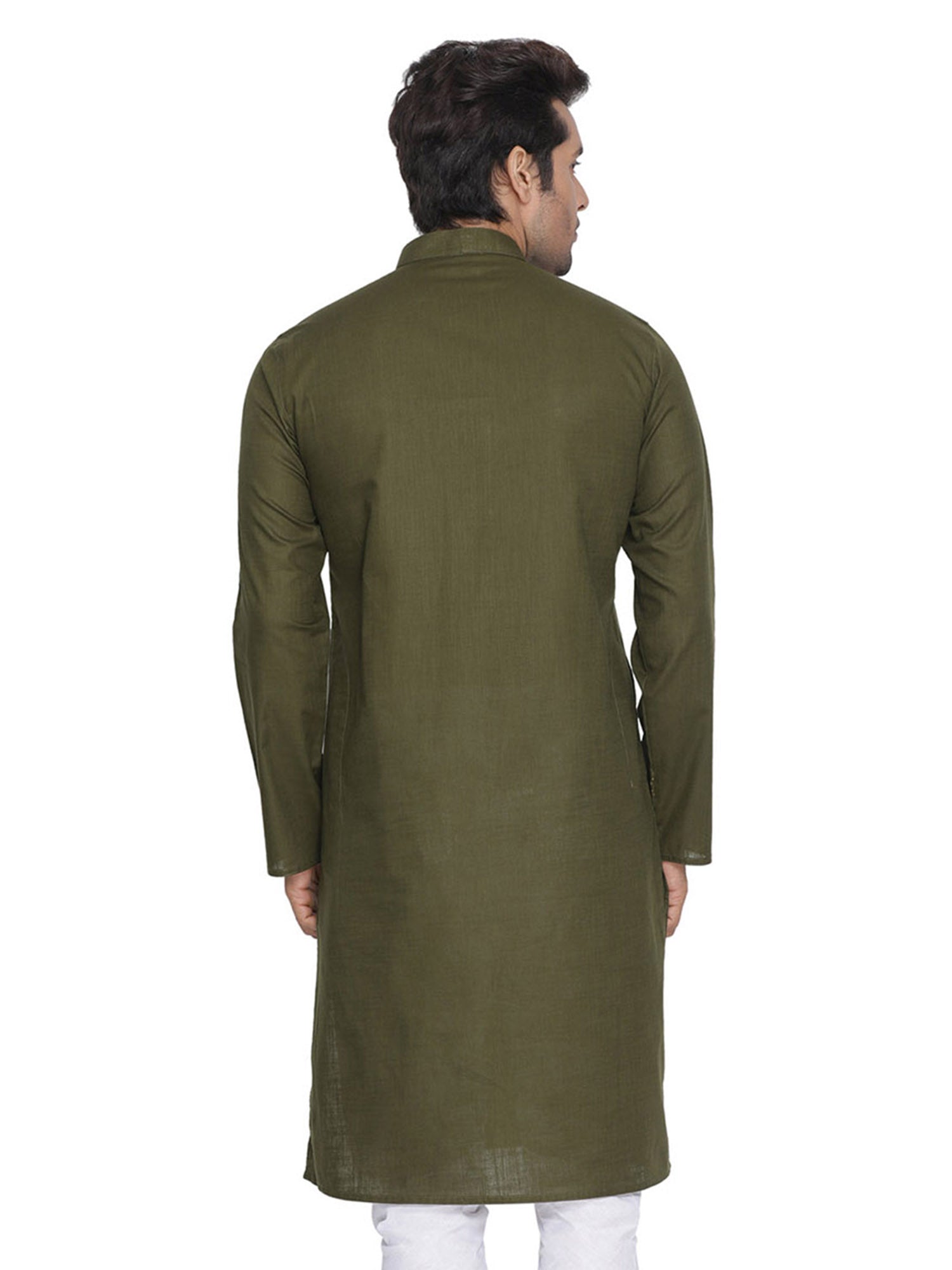 Men's Olive Green Solid Cotton Kurta Pajama Set