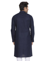 Men's Navy Blue Solid Cotton Kurta Pajama Set