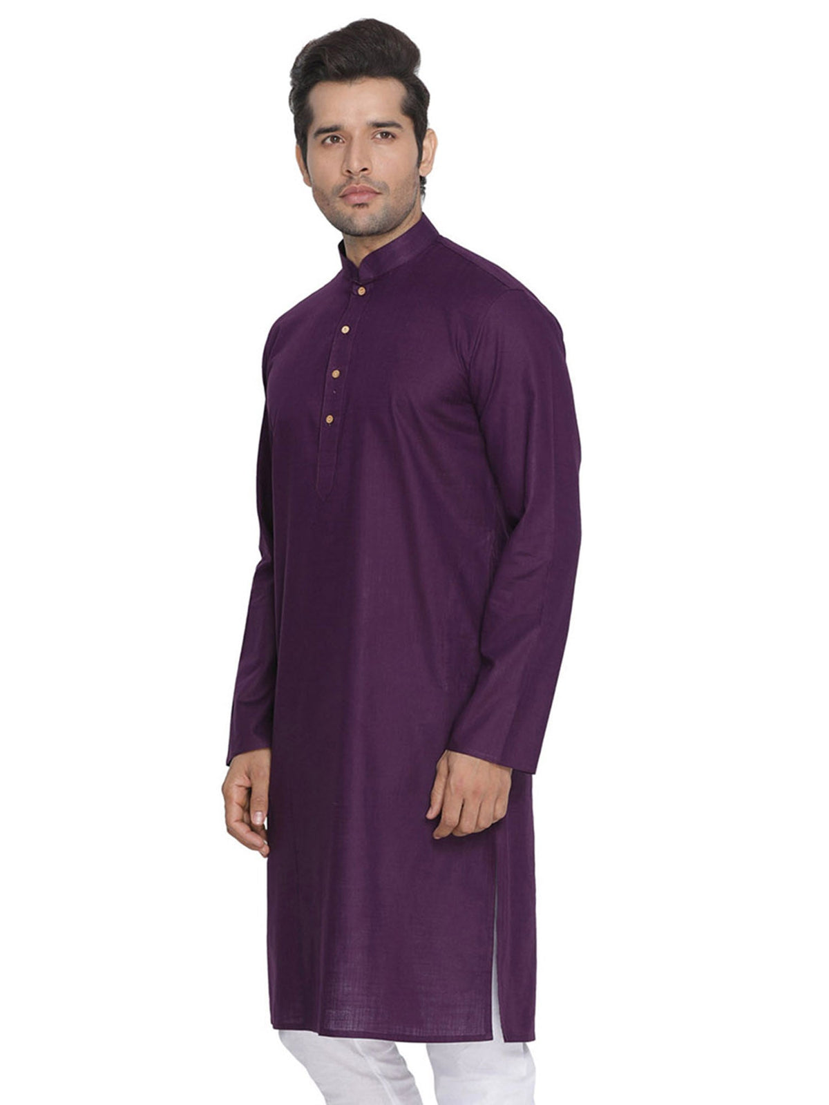 Men's Violet Solid Cotton Kurta Pajama Set