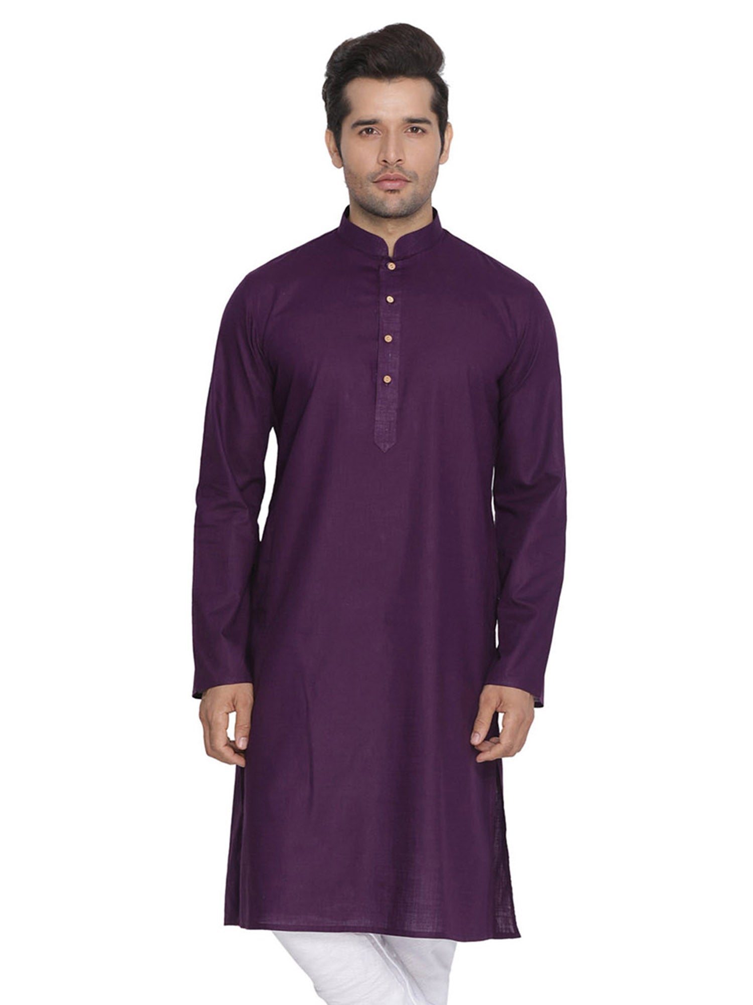 Men's Violet Solid Cotton Kurta Pajama Set