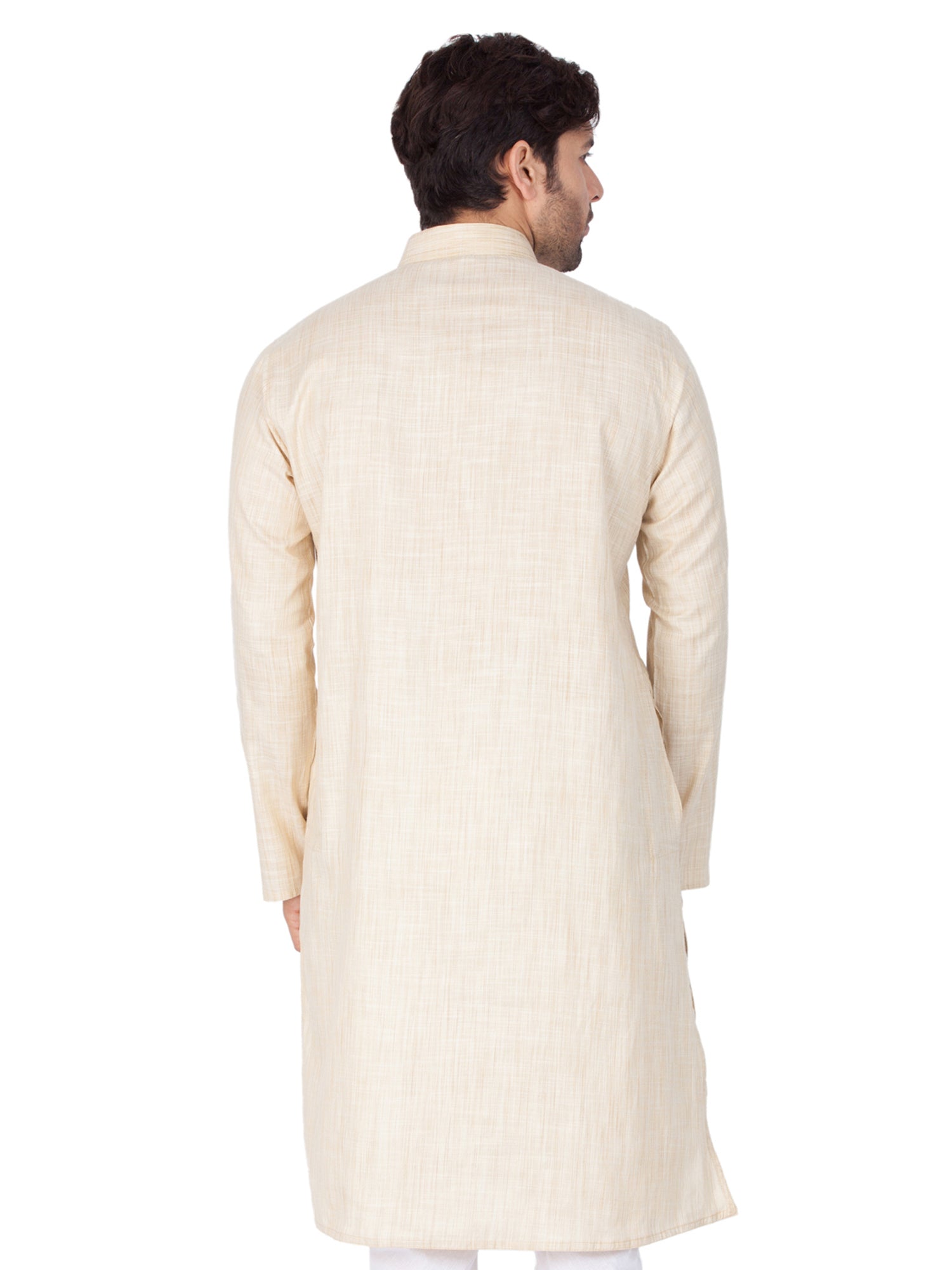 Men's Cream Solid Cotton Kurta Pajama Set