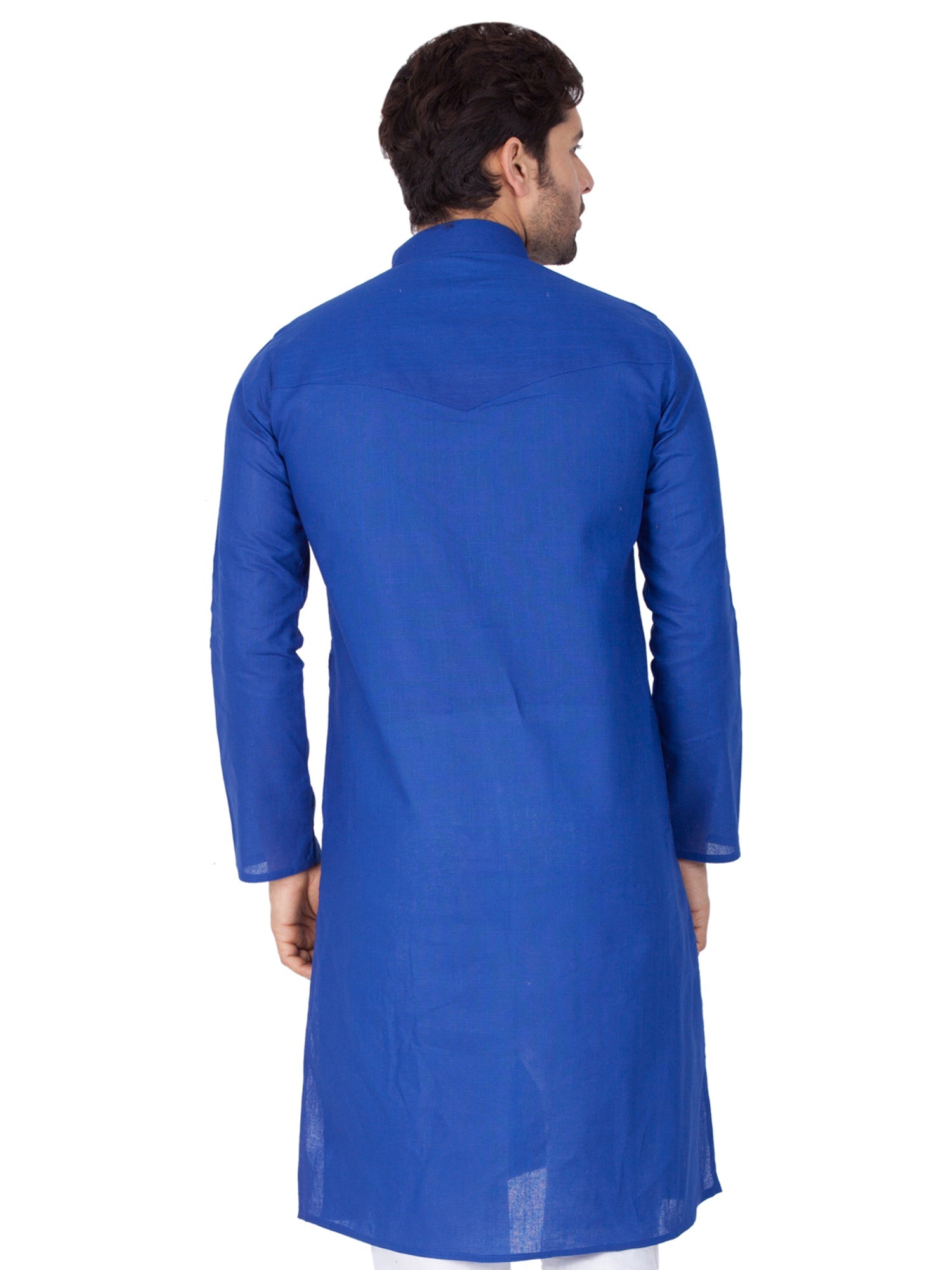 Men's Blue Solid Cotton Kurta Pajama Set