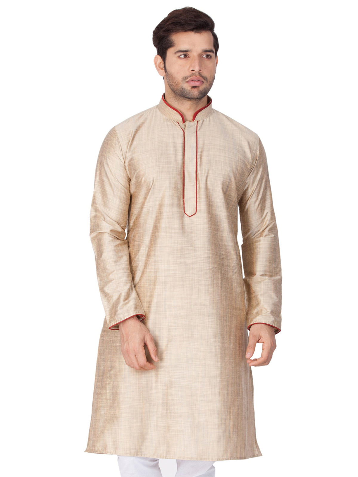 Men's Cream Solid Cotton Kurta Pajama Set