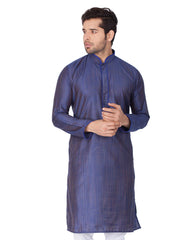 Men's Navy Blue Solid Tunic Cotton Kurta Pajama Set