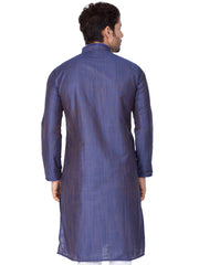 Men's Navy Blue Solid Tunic Cotton Kurta Pajama Set