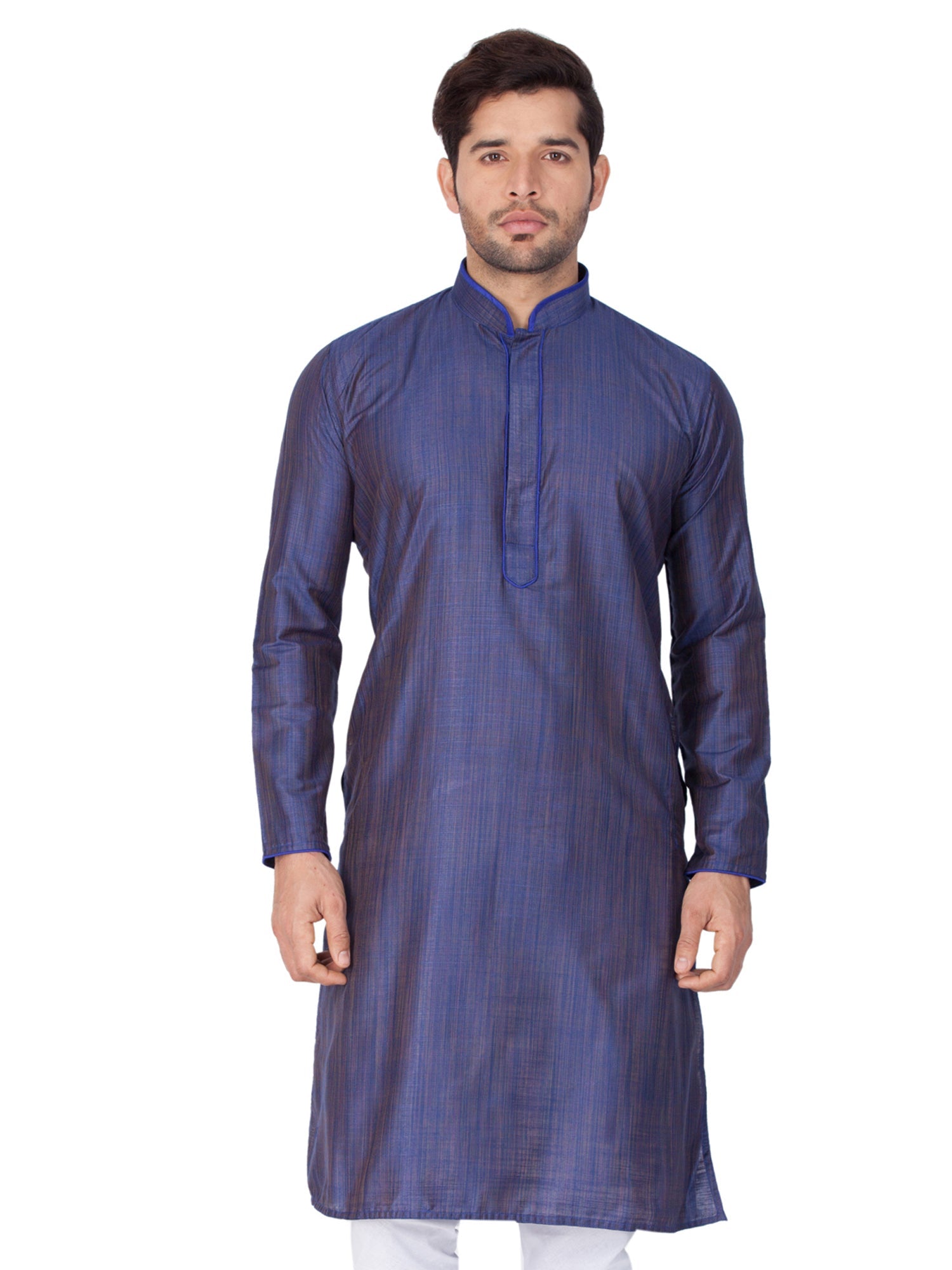 Men's Navy Blue Solid Tunic Cotton Kurta Pajama Set