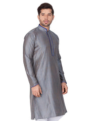 Men's Gray Solid Cotton Kurta Pajama Set