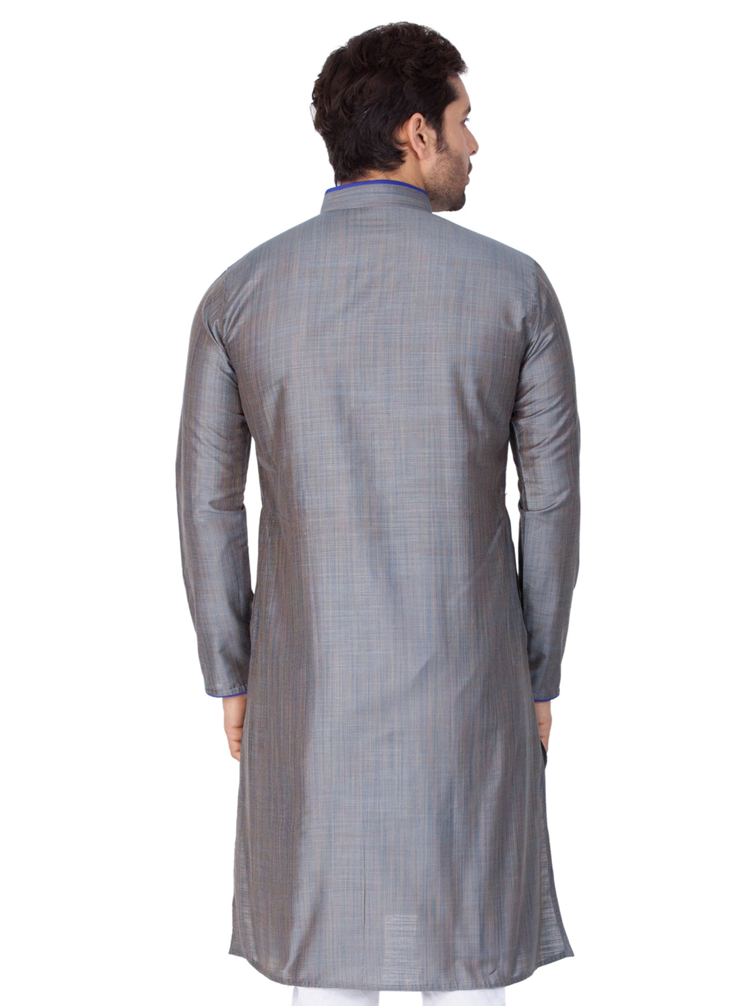 Men's Gray Solid Cotton Kurta Pajama Set