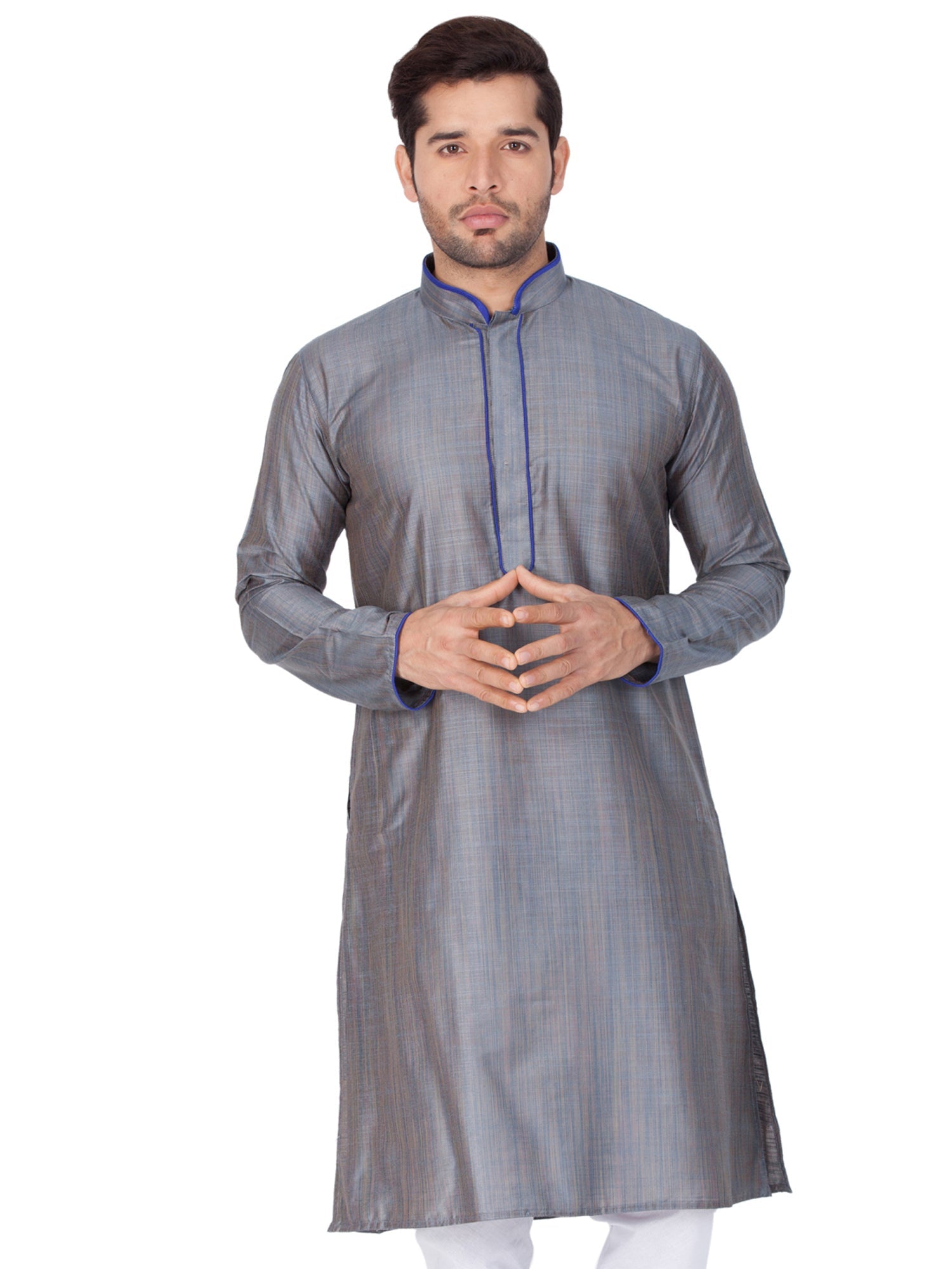 Men's Gray Solid Cotton Kurta Pajama Set