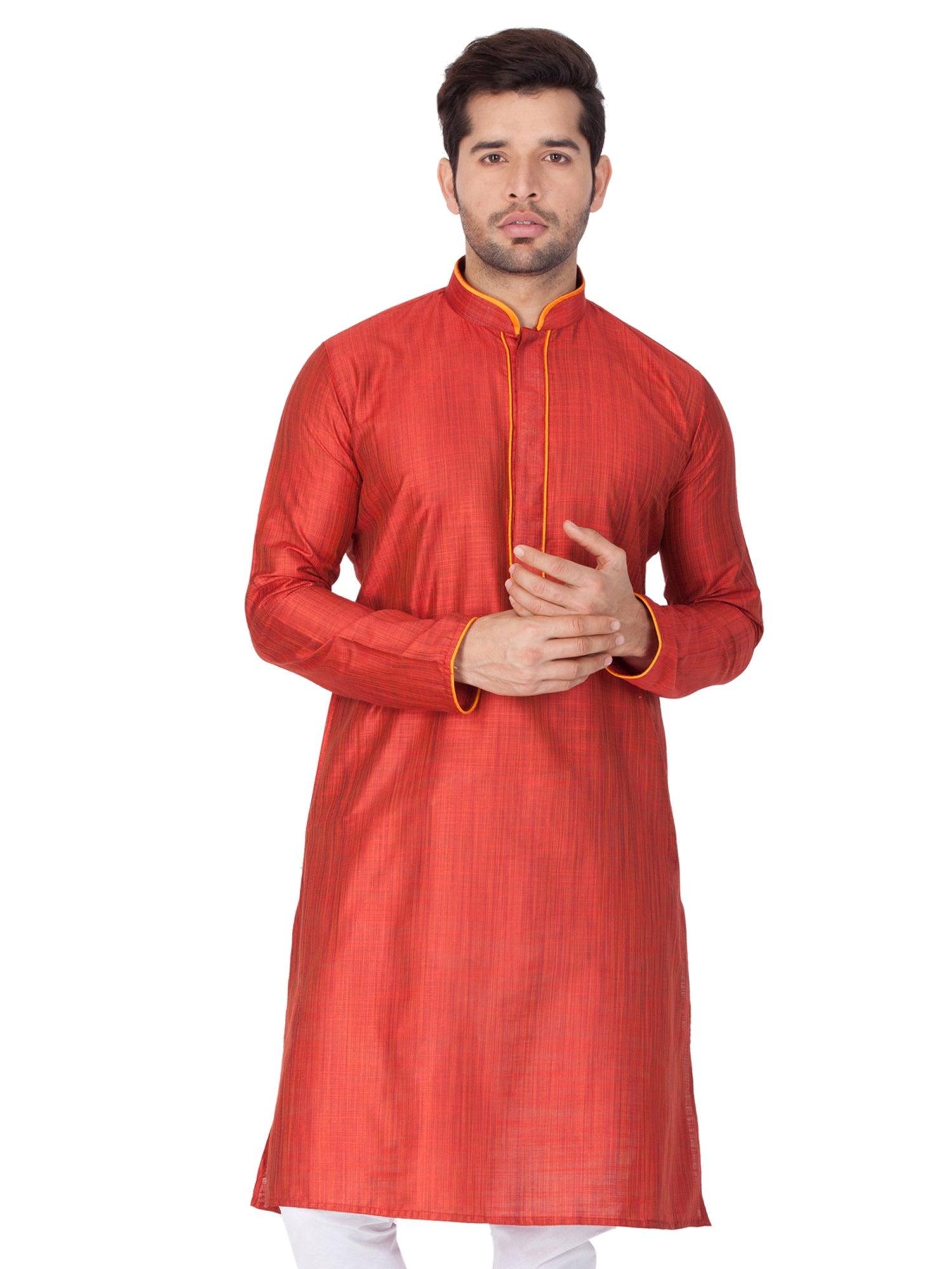 Ensemble pyjama Kurta en coton uni rouge pour homme