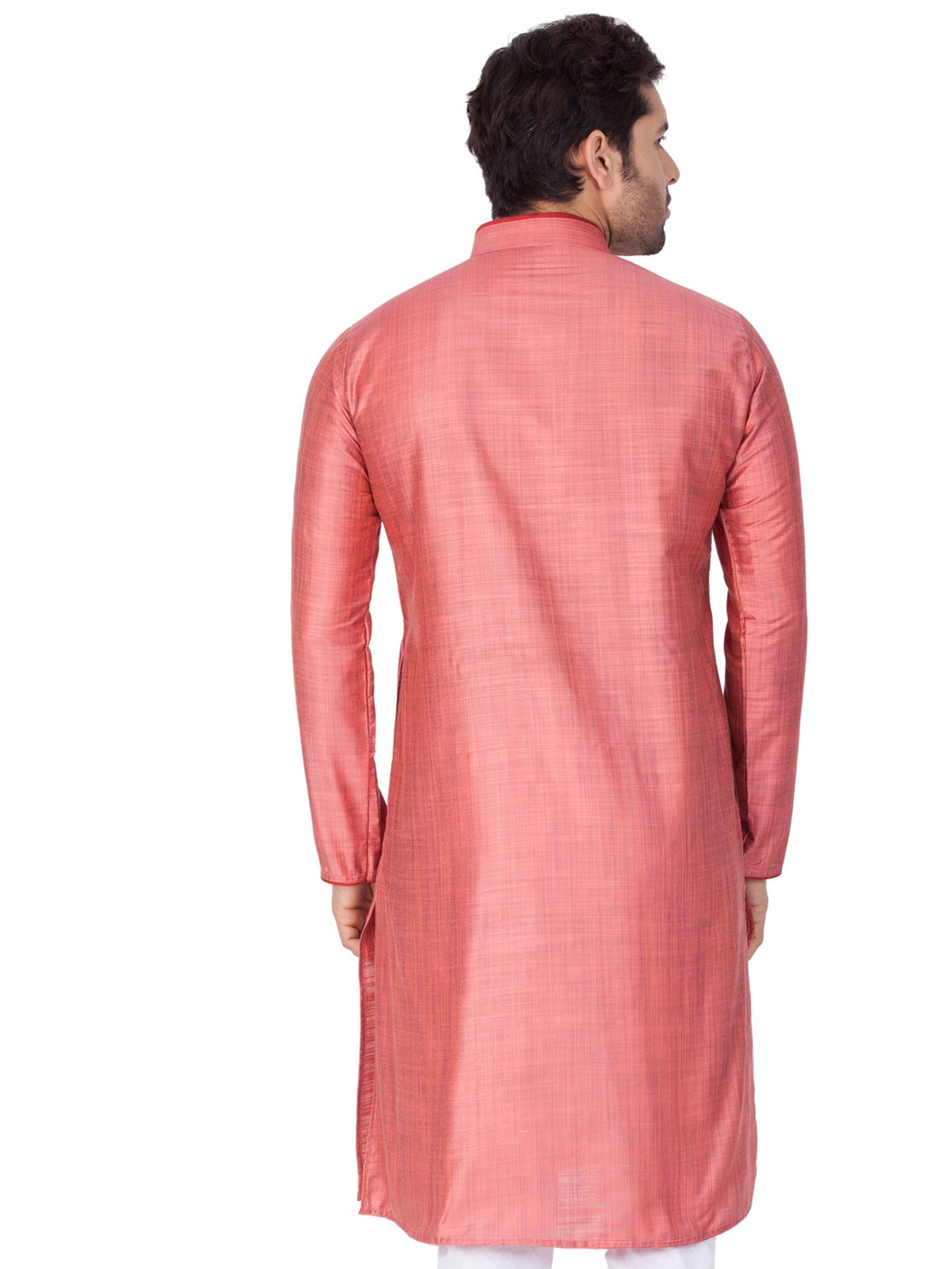 Men's Peach Solid Tunic Cotton Kurta Pajama Set