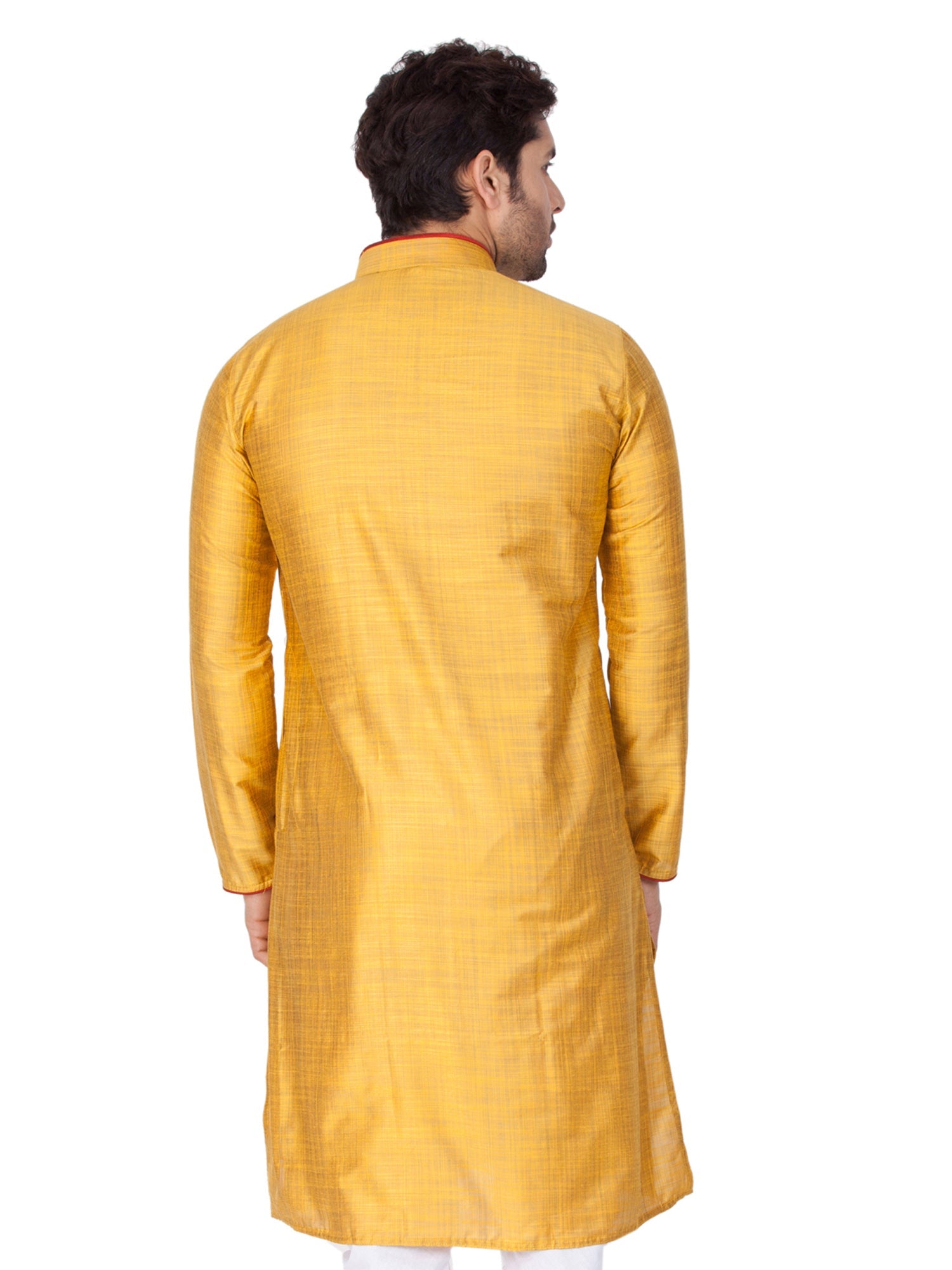 Men's Mustard Solid Cotton Kurta Pajama Set