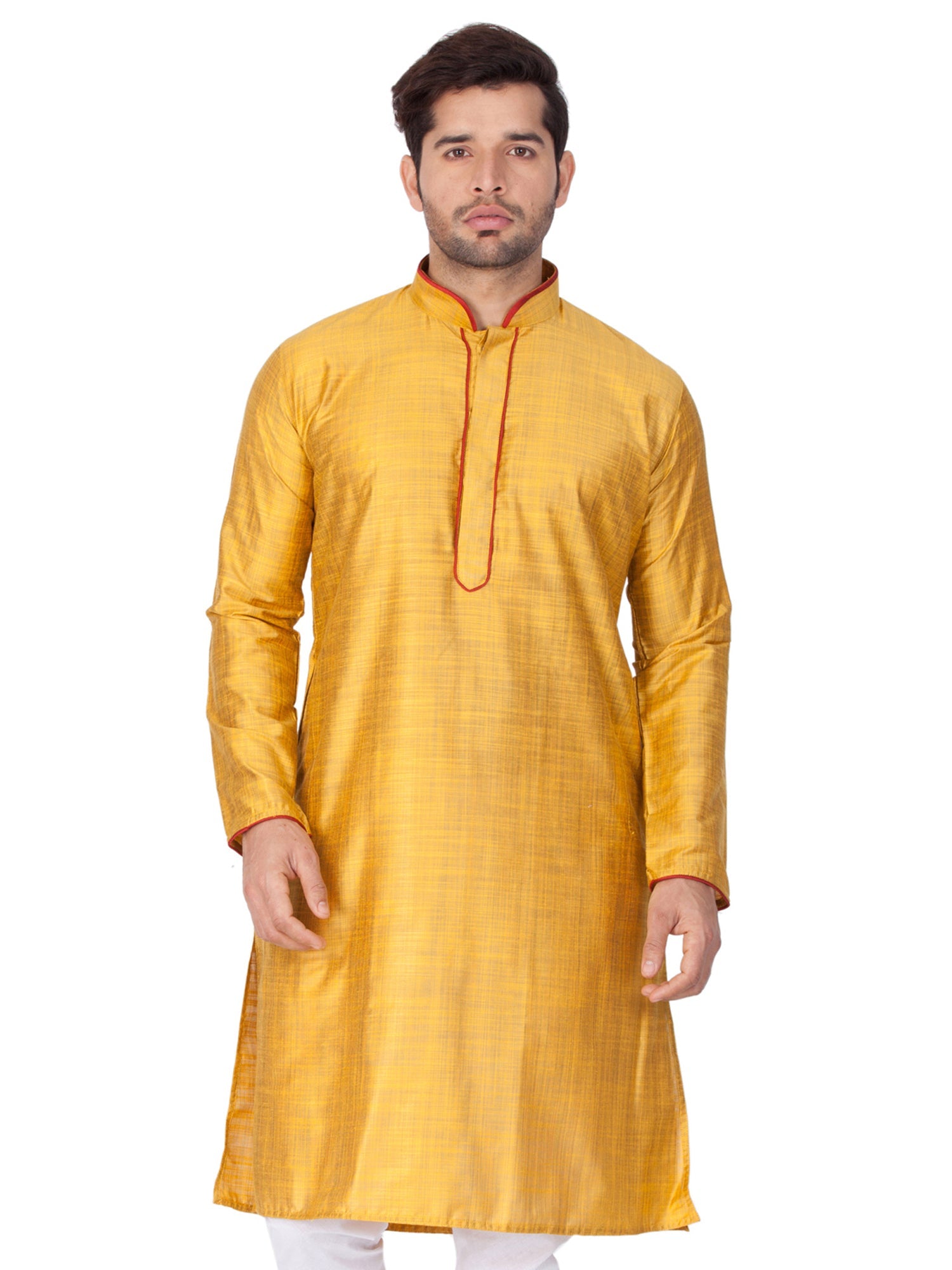 Men's Mustard Solid Cotton Kurta Pajama Set