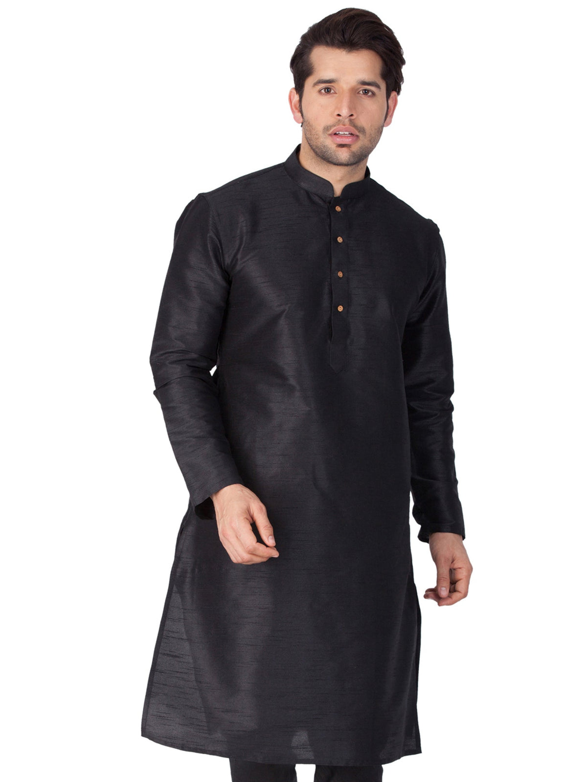 Ensemble pyjama Kurta en soie noire Bangalori pour homme