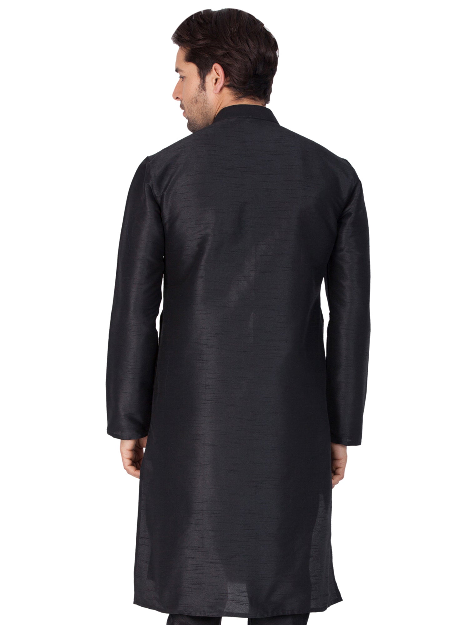 Ensemble pyjama Kurta en soie noire Bangalori pour homme