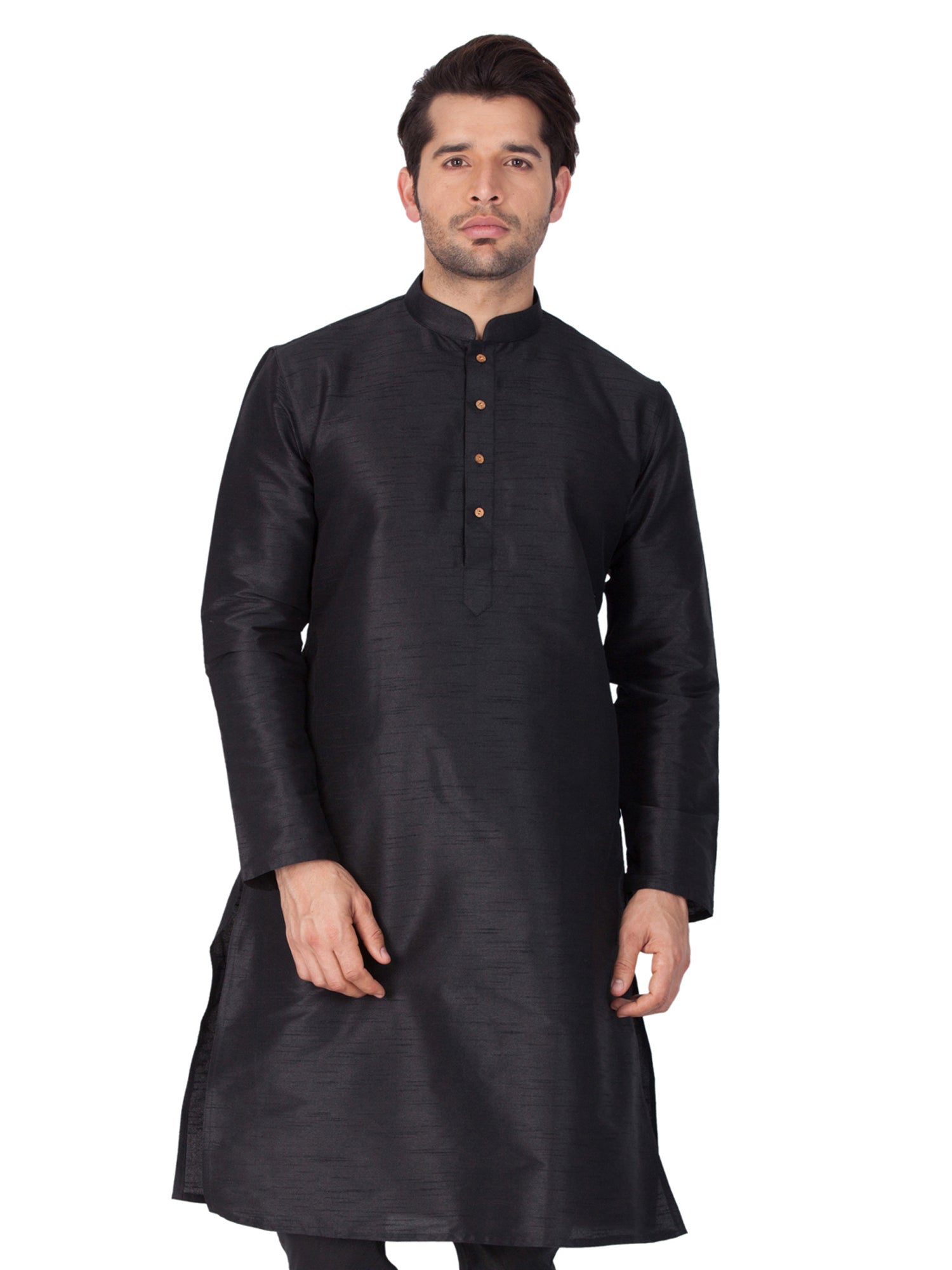 Ensemble pyjama Kurta en soie noire Bangalori pour homme