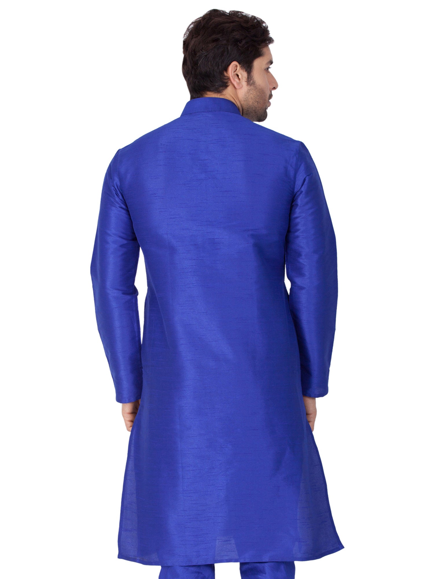 Ensemble pyjama Kurta en soie Bangalori bleu uni pour homme