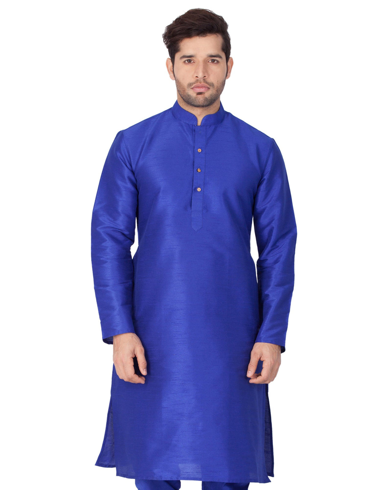 Ensemble pyjama Kurta en soie Bangalori bleu uni pour homme