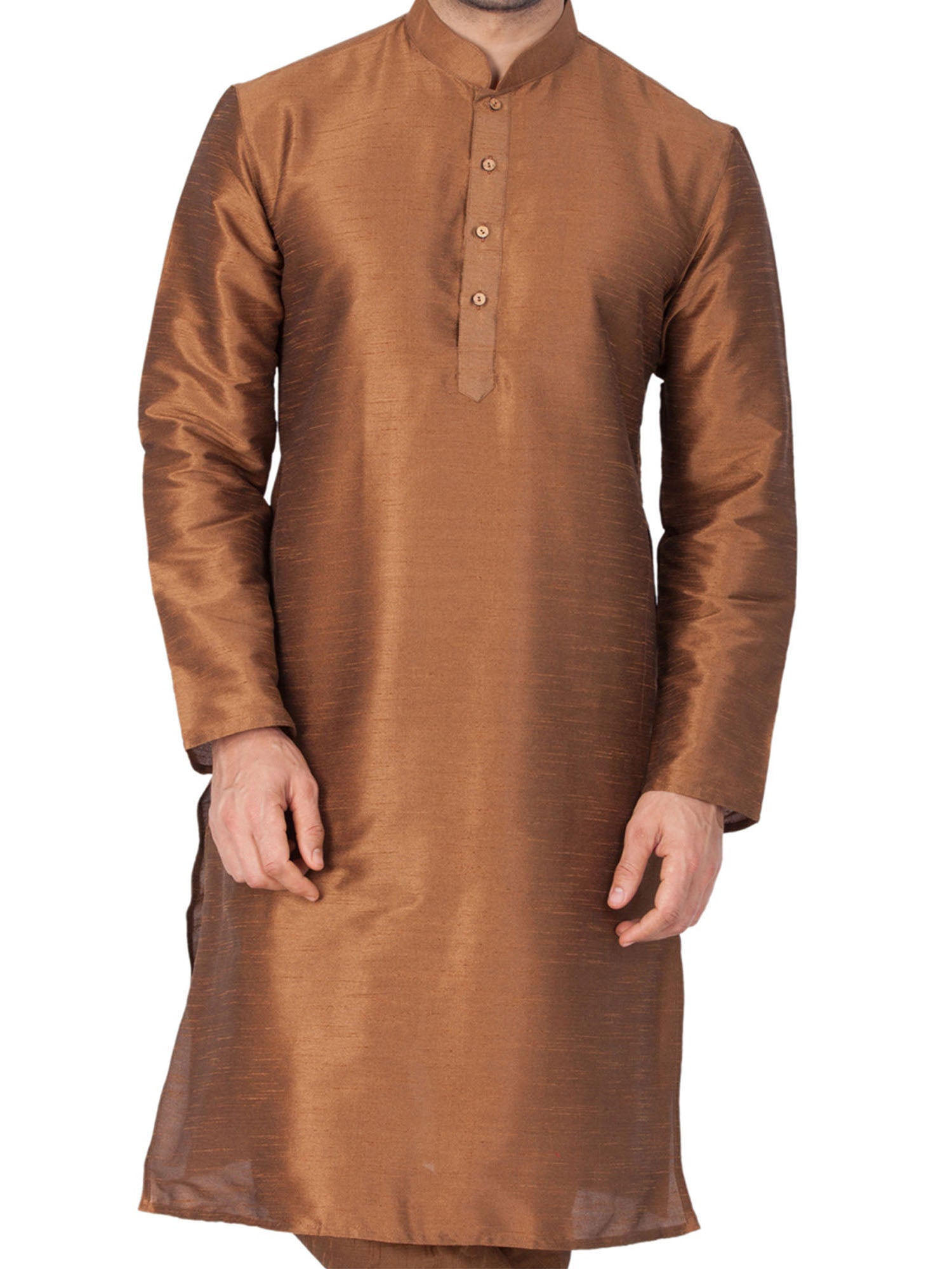 Men's Brown Solid Bangalori Silk Kurta Pajama Set