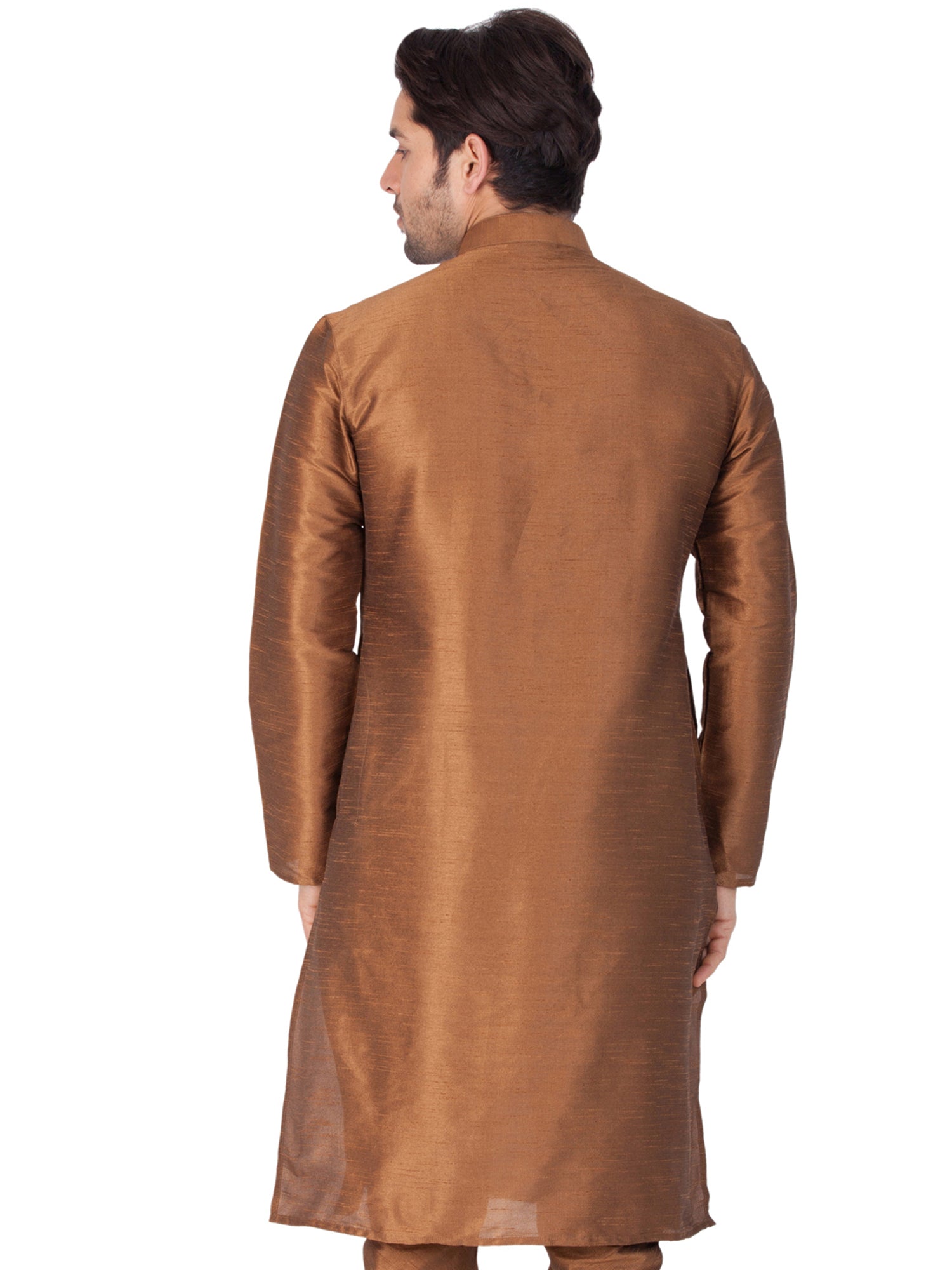 Men's Brown Solid Bangalori Silk Kurta Pajama Set