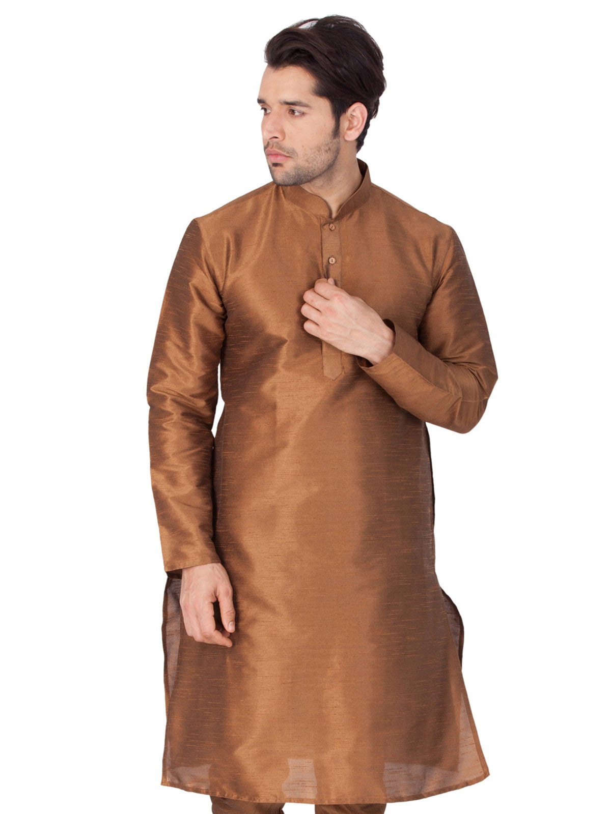 Men's Brown Solid Bangalori Silk Kurta Pajama Set