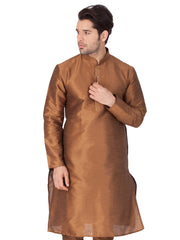 Men's Brown Solid Bangalori Silk Kurta Pajama Set