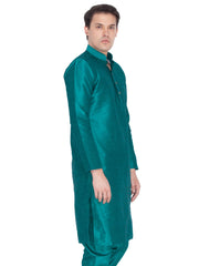 Ensemble pyjama Kurta en soie de bangalori bleu sarcelle pour homme