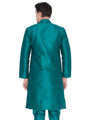 Ensemble pyjama Kurta en soie de bangalori bleu sarcelle pour homme