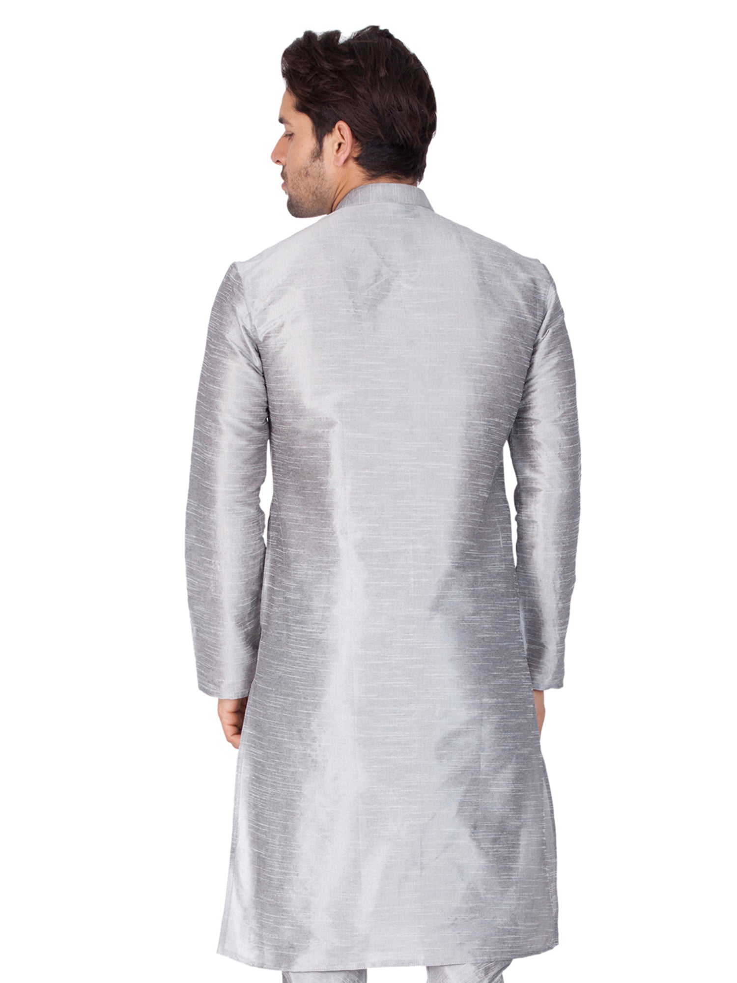 Men's Gray Solid Bangalori Silk Kurta Pajama Set