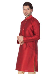 Ensemble pyjama Kurta en soie rouge unie Bangalori pour homme