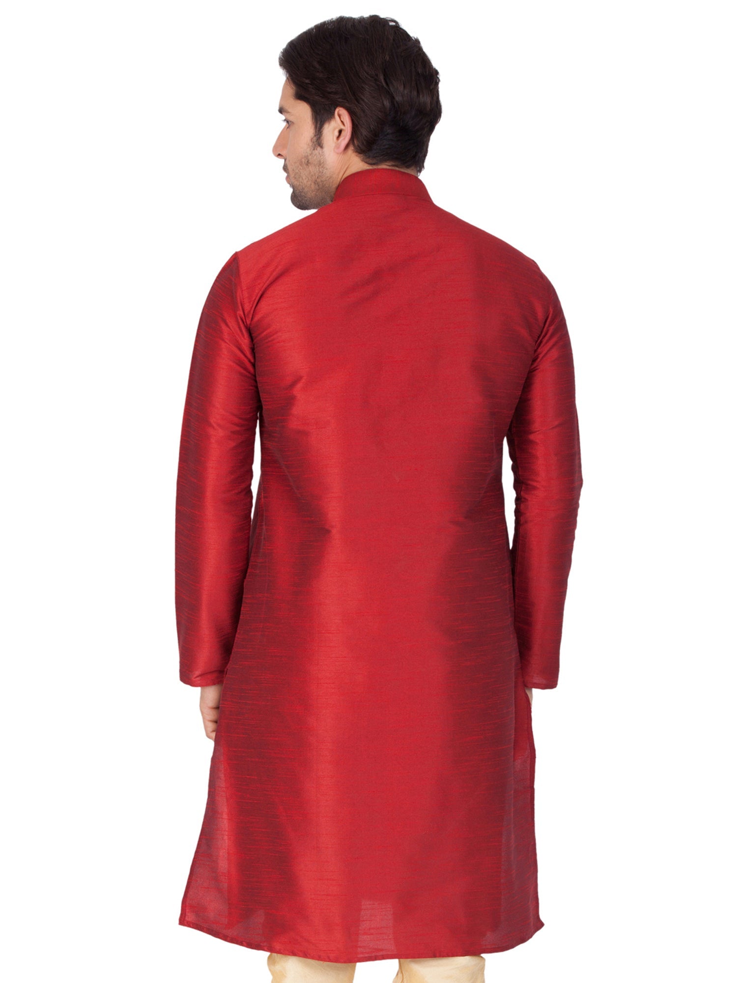 Ensemble pyjama Kurta en soie rouge unie Bangalori pour homme