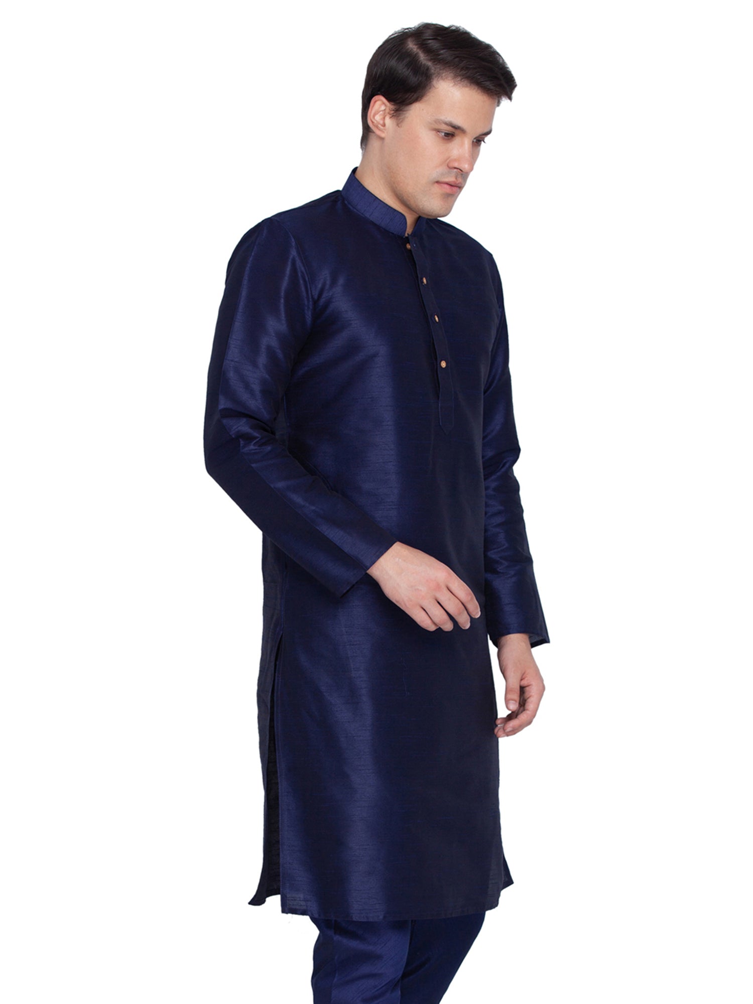 Men's Navy Blue Solid Bangalori Silk Kurta Pajama Set