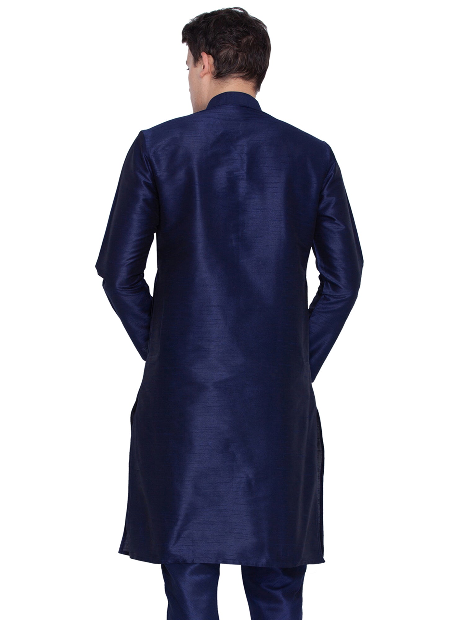 Men's Navy Blue Solid Bangalori Silk Kurta Pajama Set