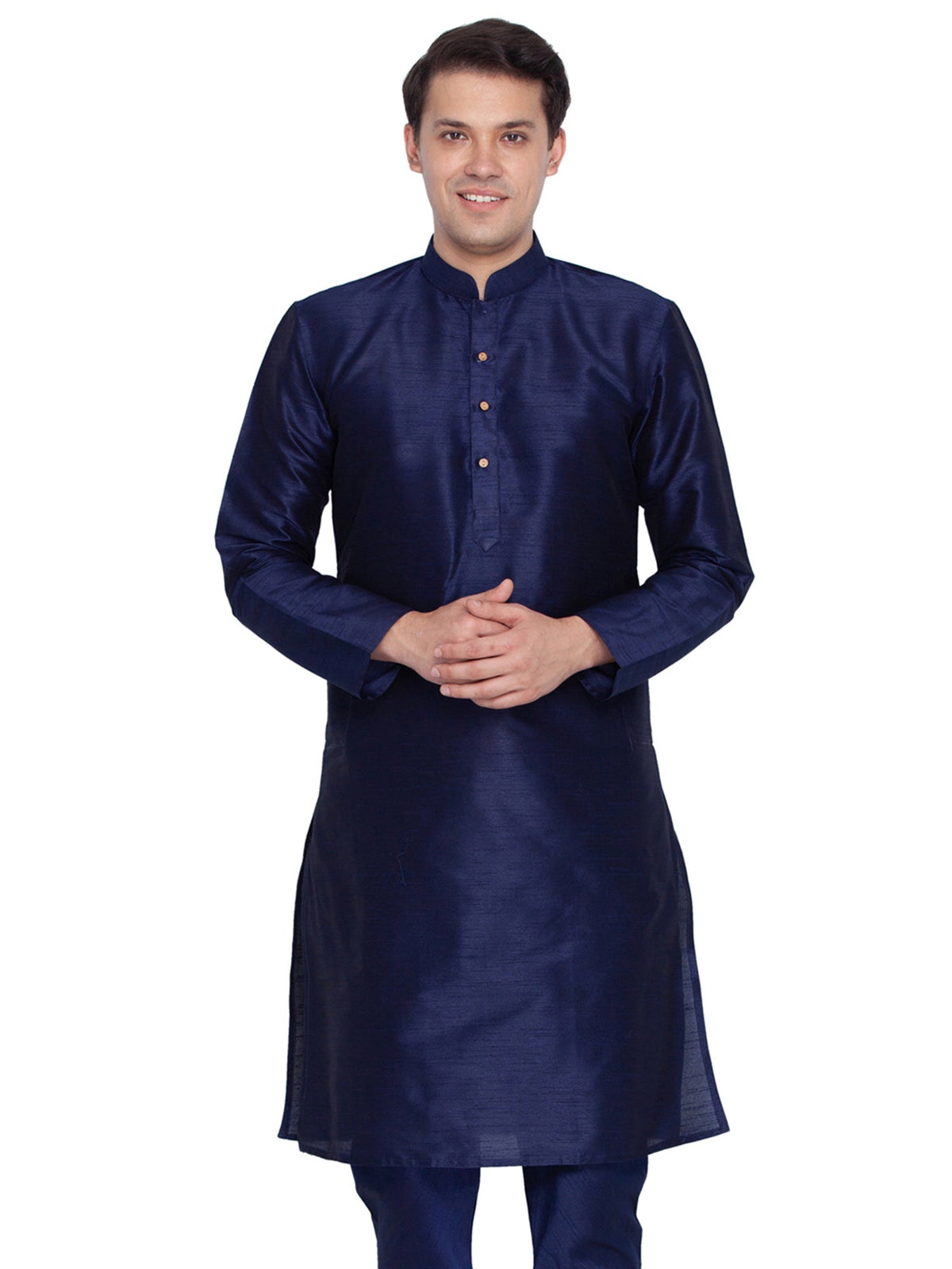 Men's Navy Blue Solid Bangalori Silk Kurta Pajama Set