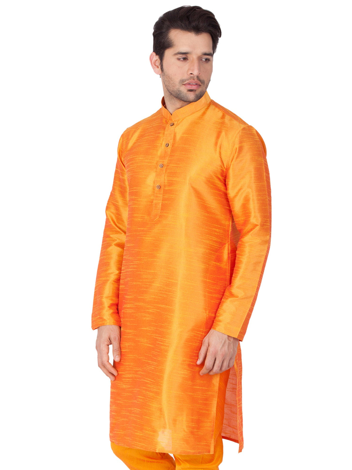 Men's Orange Solid Bangalori Silk Kurta Pajama Set